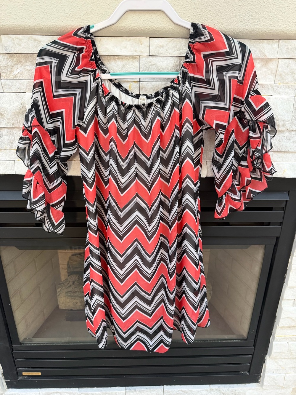 Lilly Pulitzer Coral, Black & White Chevron Off-Shoulder Top